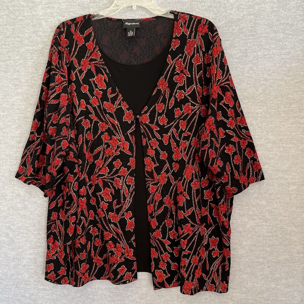 Maggie Barnes Black and Red Floral Blouse
